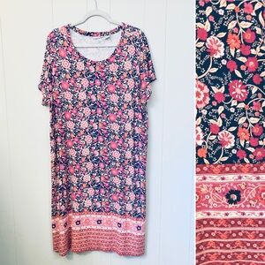 Lucky Brand Dress Short Sleeve Boho Floral Stretchy Relaxed Fit 2X